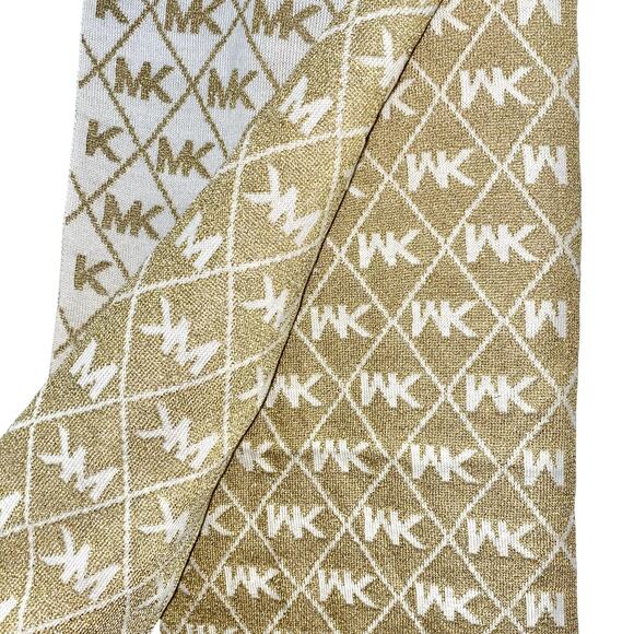 MICHAEL Michael Kors Diamond Metallic Logo Muffler Scarf Cream and Gold One Size - Picture 1 of 5